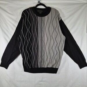 Vintage‎ Inspired Coogi Style Sweater L Black Gray Textured Knit 90s Streetwear